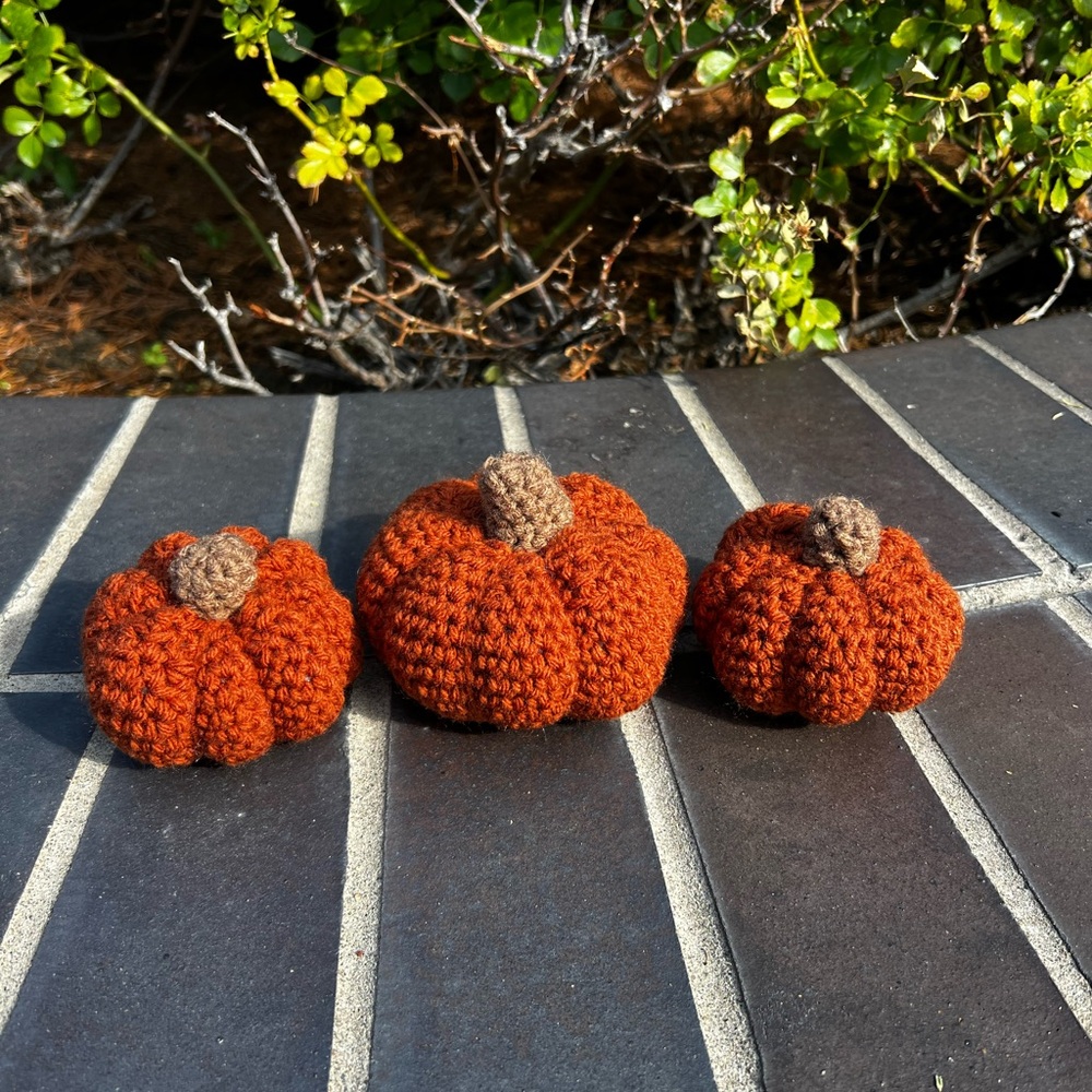 Hand Crocheted Set of 3 Rustic Orange Pumpkins Fall Halloween Decor!